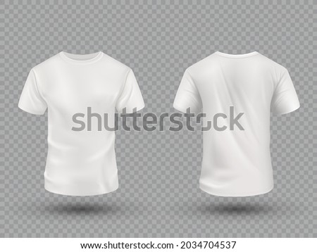 Realistic white t-shirt set on transparent background. Vector mockup.