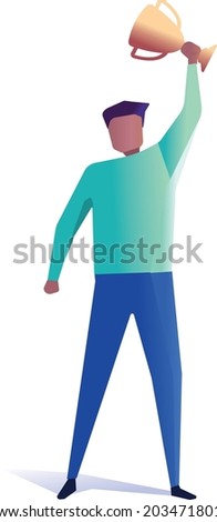 Vector man standing holding trophy isolated