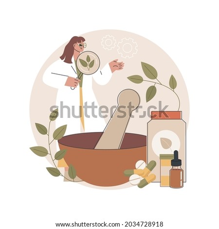 Homeopathy abstract concept vector illustration. Homeopathic medicine, alternative treatment, holistic approach, homeopathy method, natural drug, naturopathic healthcare service abstract metaphor. Royalty-Free Stock Photo #2034728918