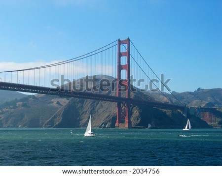 Golden Gate Bridge And Sailboats Royalty-Free Stock Photo #2034756