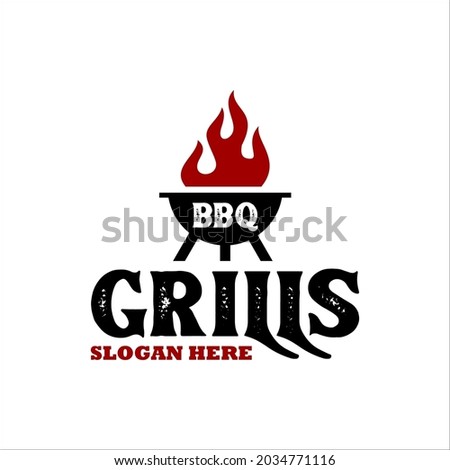 Vintage BBQ Grill, Barbecue, Barbeque Label Stamp Logo design vector