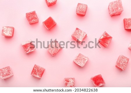Turkish delight on color background Royalty-Free Stock Photo #2034822638
