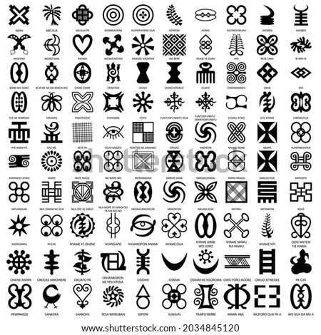 African symbols adinkra for fabric, logo isolated on white background. Vector