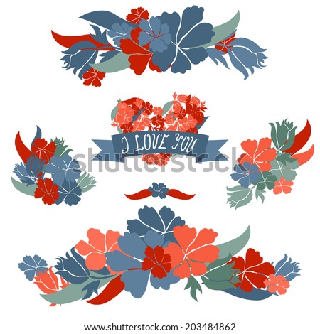 Elegant floral bouquets, design elements. Floral compositions can be used for wedding, baby shower, mothers day, valentines day cards, invitations. Vintage decorative flowers.