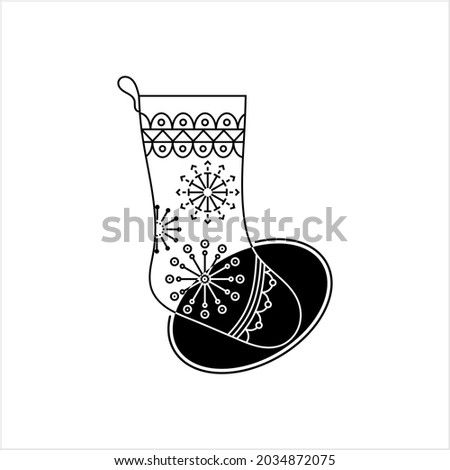 Christmas Stocking Icon Monoline Style, Christmas Sock Icon, Sock Shaped Bag Single Stroke Width Vector Art Illustration