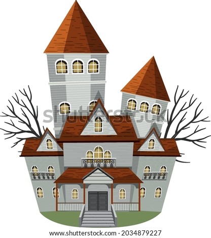 Haunted mansion building on white background illustration