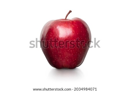 RED APPLE. FRESH RED APPLE. Large Macro Five Images Focus Stacked for Sharp Front to Back Shot of Ripe Shiny Red Apple. Fresh Fruit. Isolated on White Background. Easy Composite Clipping Path in JPEG