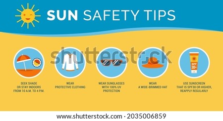 Summer sun safety tips: ways to avoid sunburns and to sun tan safely Royalty-Free Stock Photo #2035006859