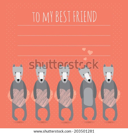 romantic greeting card with cute dogs. 