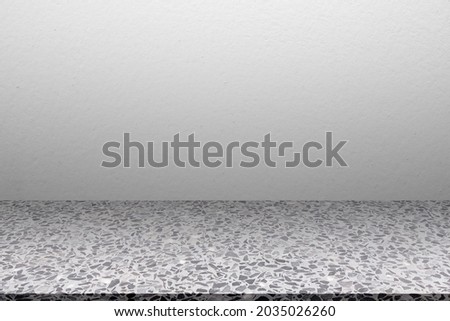 Empty Gray Studio Room Marble floor background. Cement Shelf interiors montage display backdrop. blank textured construction concrete material rough dark indoor. free space for presentation products.