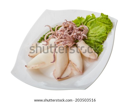 Boiled squid with salad leaves