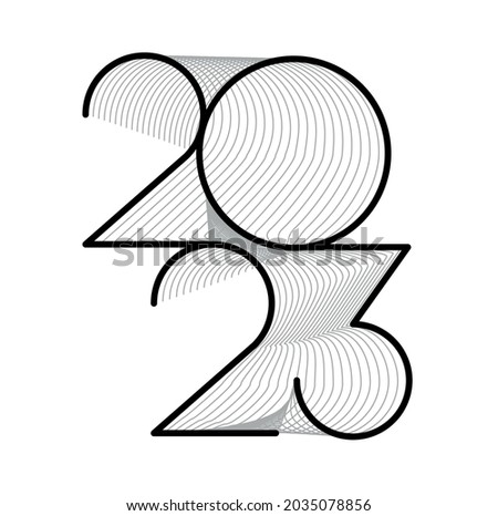 2023 icon, sign. Christmas card 2023 in typographical lined, outline design. Merry Christmas and Happy New Year. Vector illustration, clip art.