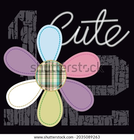 vector colorful flower, text CUTE and black background