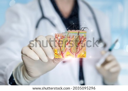 The concept of examining the diagnosis and treatment of patient skin. Royalty-Free Stock Photo #2035095296