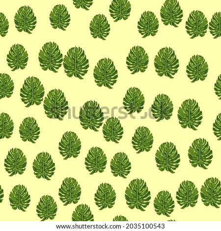 Monstera leaves pattern. Seamless nature exotic background. Decorative backdrop for fabric design, textile print, wrapping, cover. Vector illustration.