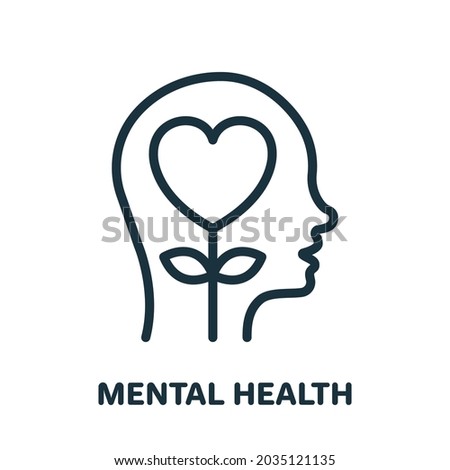 Mental Health Line Icon. Positive Mind Wellbeing Concept Linear Pictogram. Human Mental Health Development and Care Outline Icon. Editable Stroke. Isolated Vector Illustration. Royalty-Free Stock Photo #2035121135