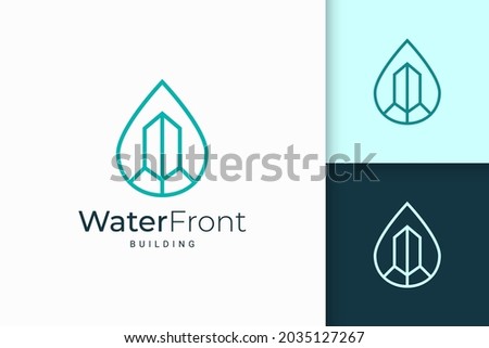 Waterfront apartment or property logo in simple line shape
