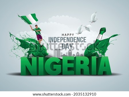 happy independence day Nigeria greetings. vector illustration design Royalty-Free Stock Photo #2035132910