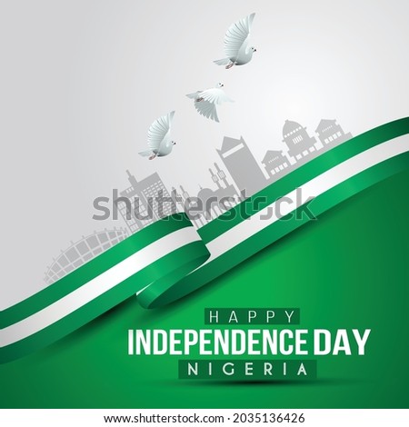 happy independence day Nigeria.  Nigerian flag ribbon. vector illustration design. Royalty-Free Stock Photo #2035136426