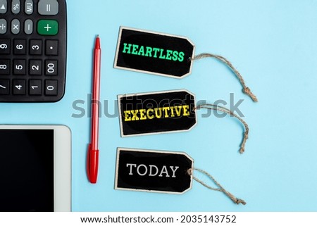 Conceptual display Heartless Executive. Business overview workmate showing a lack of empathy or compassion Collection of Blank Empty Sticker Tags Tied With A String For Information Label Sign Royalty-Free Stock Photo #2035143752