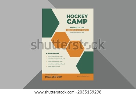 hockey camp flyer design template. sports event poster leaflet design. hockey sports flyer. a4 template, brochure design, cover, flyer, poster, print-ready