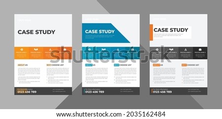 case study flyer design template bundle. case study cover poster leaflet 3 in 1 design. bundle, 3 in 1, a4 template, brochure design, cover, flyer, poster, print-ready Royalty-Free Stock Photo #2035162484