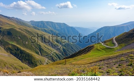 Beautiful view of Abano Gorge in Tusheti, dangerous mountain road in Georgia and Europe. Landscape