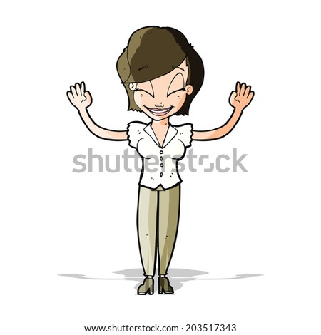 cartoon pretty woman with hands in air