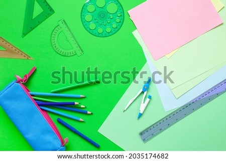 School stationery on table, space for text