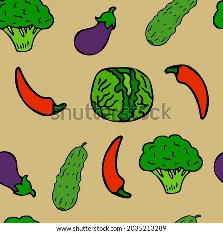 Vector illustration vegetables eggplant cabbage cucumber broccoli for wallpaper covers print