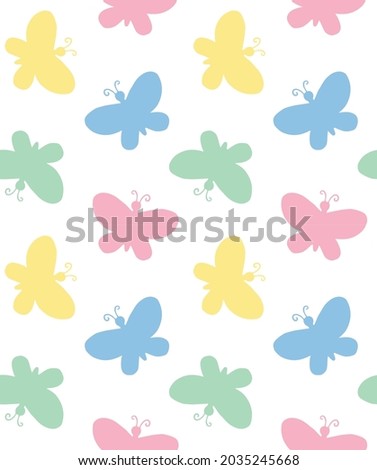 Vector seamless pattern of different color hand drawn doodle sketch butterfly butter fly silhouette isolated on white background