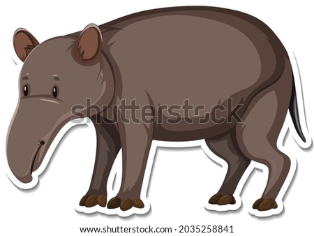 A sticker template of tapir cartoon character illustration
