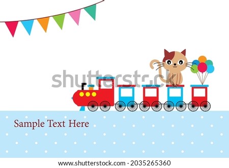 cute train and cat birthday greeting card vector