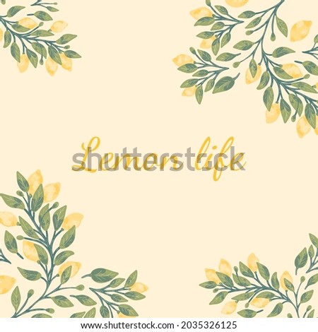 Lemon tree branches square shape template, isolated on white background