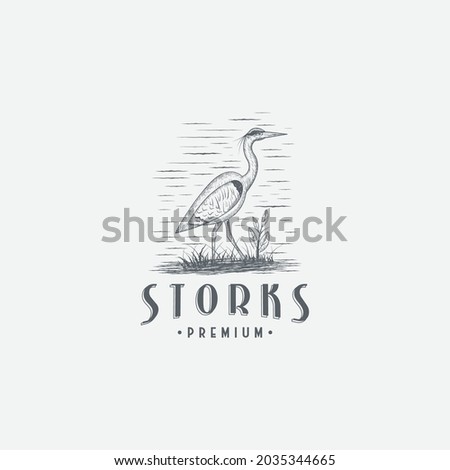 Heron or stork logo icon design template flat vector