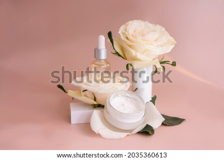 Natural minimal beauty pedestal. Empty cosmetics podiums on beige background with shadow . High quality photo
