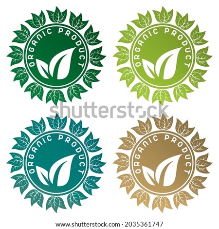 Organic Product Vector Logo Template. Organic Product Icon. Stamp With Leaf Shape Design Vector Illustration

