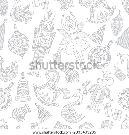 Line Christmas vector seamless Nutcracker pattern.  Seamless pattern can be used for wallpaper, pattern fills, web page background, surface textures.