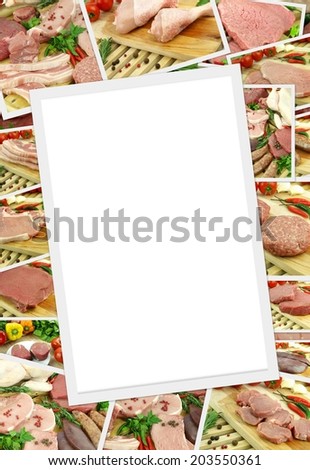 Photos collection of raw meat with copy space