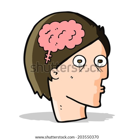 cartoon head with brain symbol