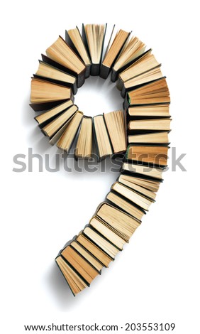 Letter 9 from book spines alphabet set, isolated on white