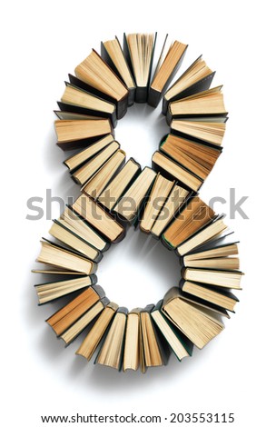 Letter 8 from book spines alphabet set, isolated on white