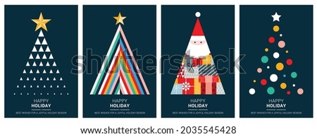 Merry Christmas and Happy New Year Set of backgrounds, greeting cards, posters, holiday covers. Design templates with typography, season wishes in modern minimalist style for web, social media, print Royalty-Free Stock Photo #2035545428