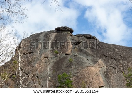 View on First Pillar rock in the Stolby Nature Reserve in Krasnoyarsk, Russia