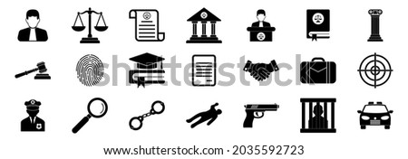 justice and investigations icon set, justice and investigations, crime, law vector symbol illustrations Royalty-Free Stock Photo #2035592723