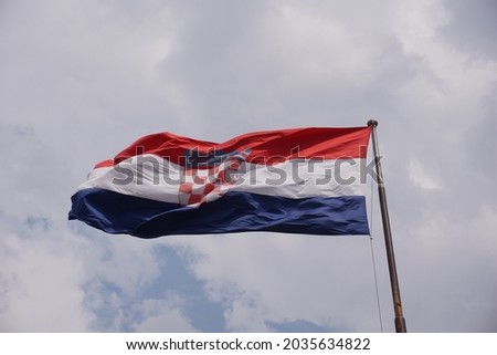 Croatian flag at the view point in Split, Croatia 2020