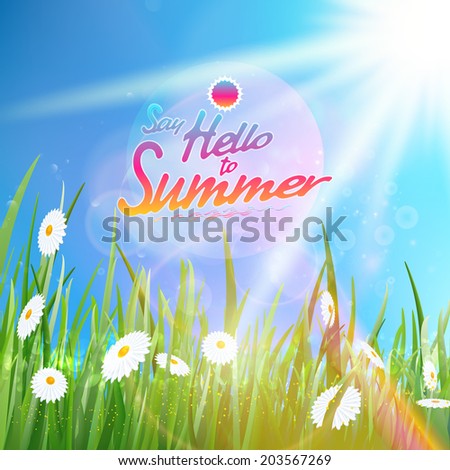 Sunny natural background with sun and grass. EPS10