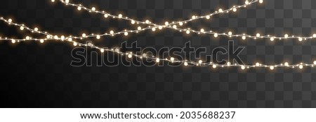 Vector Christmas garland on an isolated transparent background. Light, light garland PNG, Christmas decoration. Royalty-Free Stock Photo #2035688237