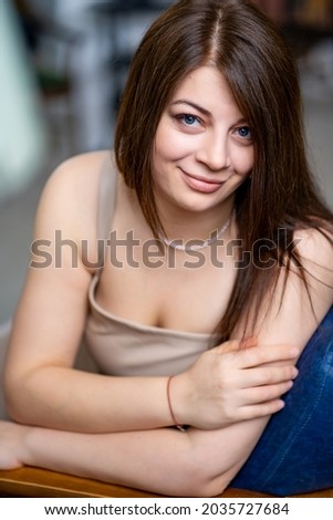 portrait of an attractive brunette woman. Beauty salon and spa. femininity and peace of mind. facial and hair care.