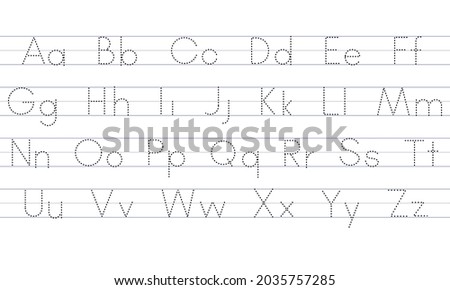 Alphabetical letter tracking worksheet with all alphabetical letters. Elementary writing practice for kindergarten children Royalty-Free Stock Photo #2035757285
